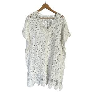 Temptation Positano Dress Coverup Short Sleeve Crochet Lace Mini White Size M